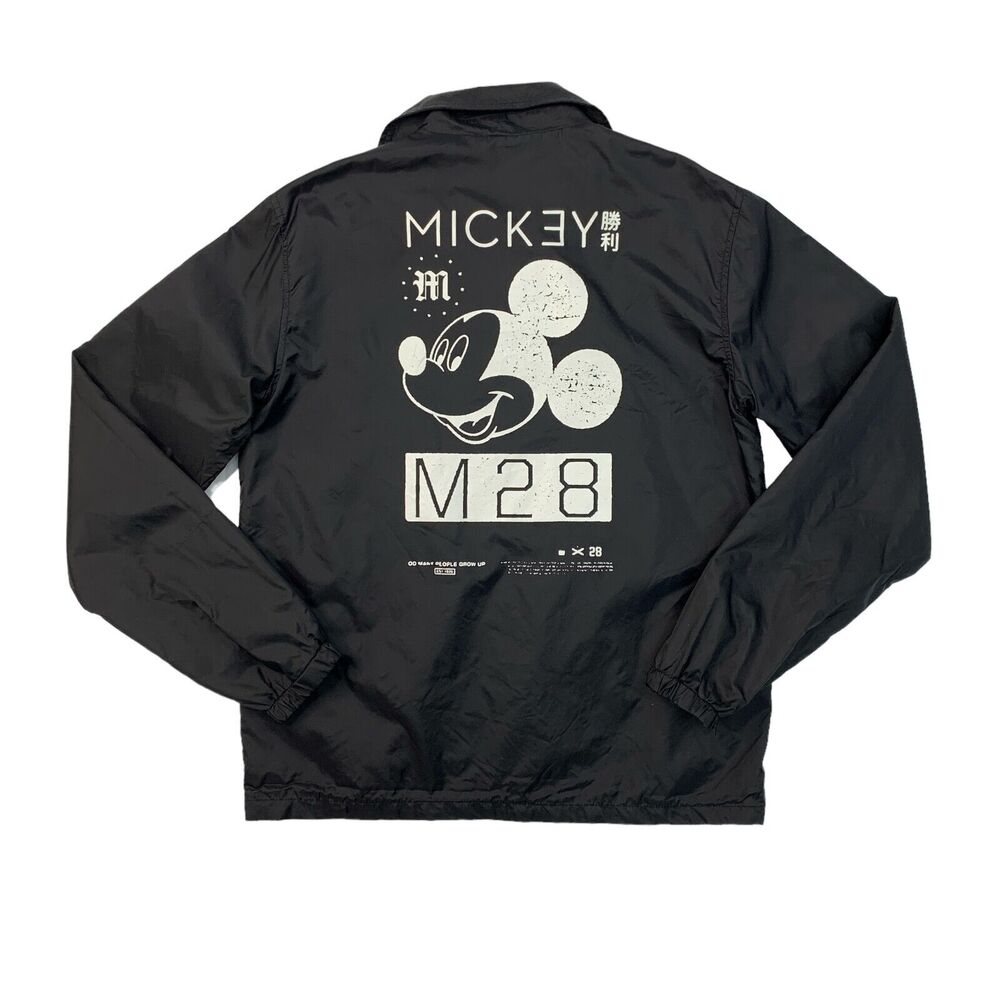 Disney x Neff Jacket Mens M Medium Black M28 Collection Mickey Nylon Snap Bomber